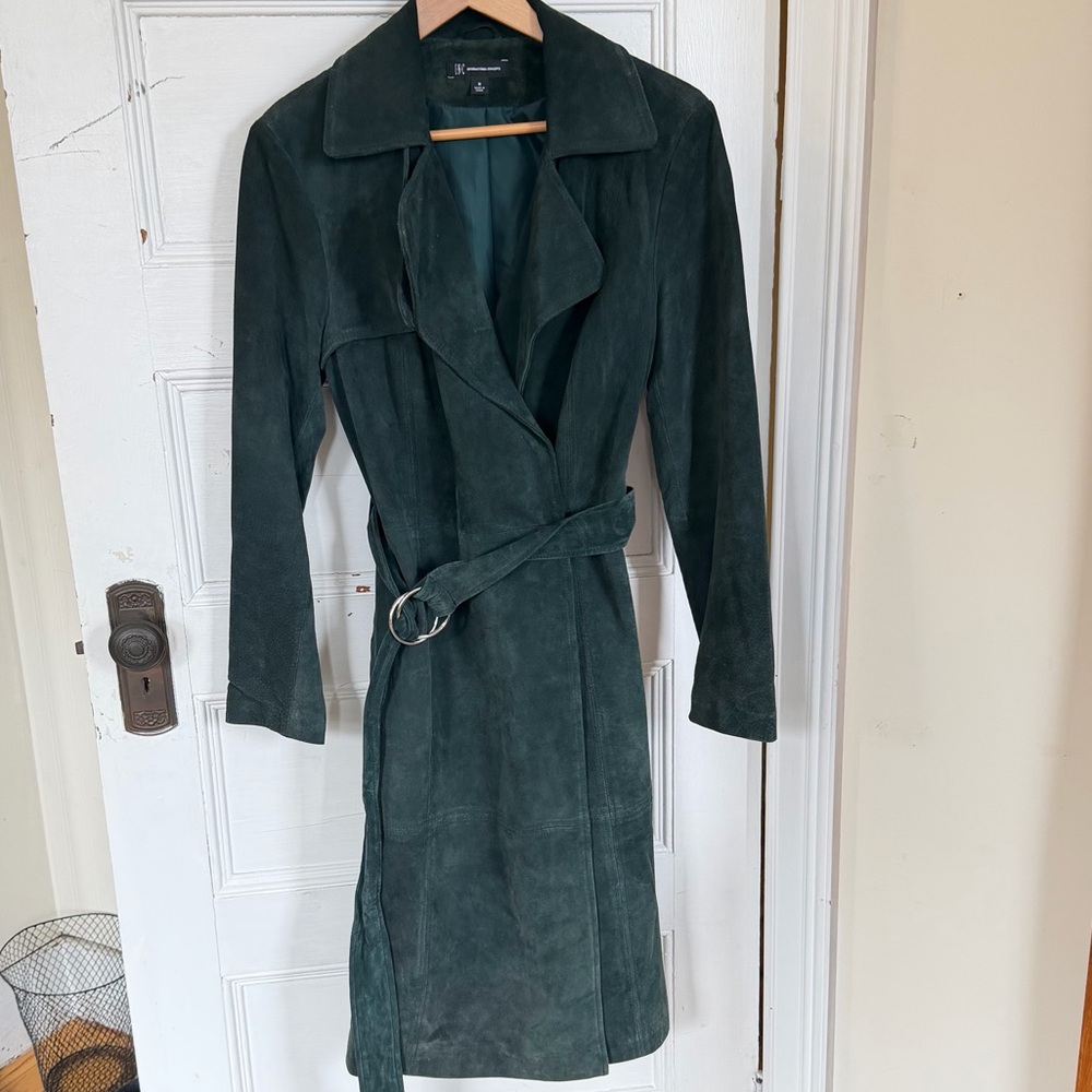 Inc real suede teal women’s trench coat